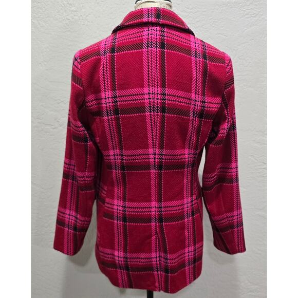 Nine West Red & Pink Plaid Single Button Blazer Jacket - Picture 3 of 9